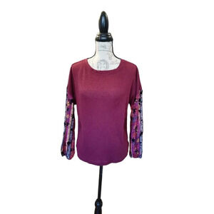 Gypsies & Moondust Long Sleeve Maroon Burgundy Floral Top Sweater Size S